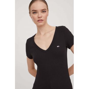 Tommy Jeans tricou femei, culoarea negru, DW0DW17385