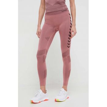 Hummel leggins de antrenament First culoarea roz, modelator