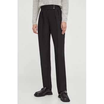 Day Birger et Mikkelsen pantaloni de lana culoarea negru, fason chinos, high waist