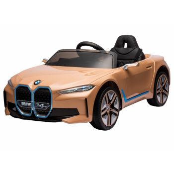 Masinuta electrica 12V cu scaun piele si roti EVA BMW I4 Brown de firma originala