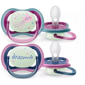 Set 2 Suzete Ultra Air NightTime 6-18luni Ortodontice Fara BPA Fosforescent Multicolor