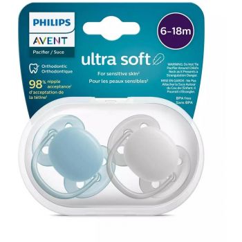 Set 2 Suzete Ultra Soft 6-18luni Ortodontice Fara BPA Gri/Albastru ieftina