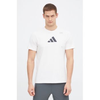 adidas Performance tricou de antrenament culoarea bej, cu imprimeu IS2363