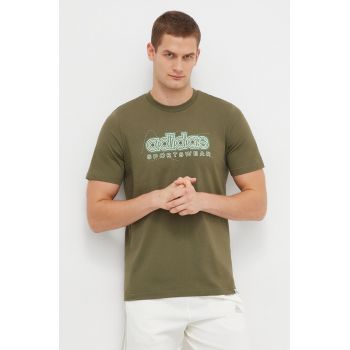 adidas tricou din bumbac bărbați, culoarea verde, cu imprimeu IM8314