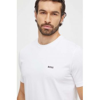 Boss Green tricou barbati, culoarea alb, cu imprimeu