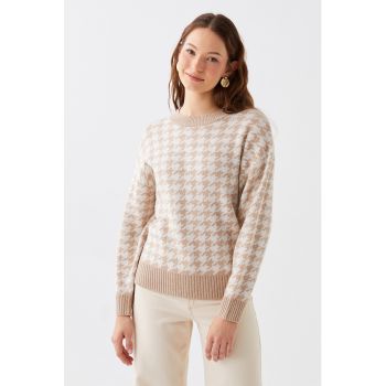 Pulover cu maneci cazute si imprimeu houndstooth