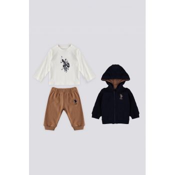 Set de bluza - hanorac cu imprimeu logo si pantaloni de trening
