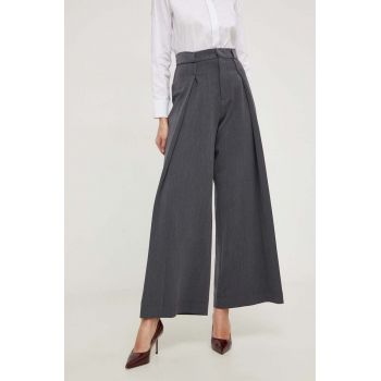 Answear Lab pantaloni de bumbac culoarea gri, drept, high waist