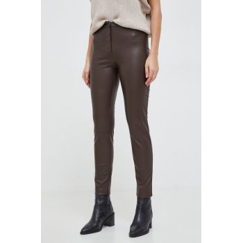 Answear Lab pantaloni femei, culoarea maro, drept, high waist