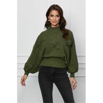 Bluza Sara kaki cu fir lurex si trandafir
