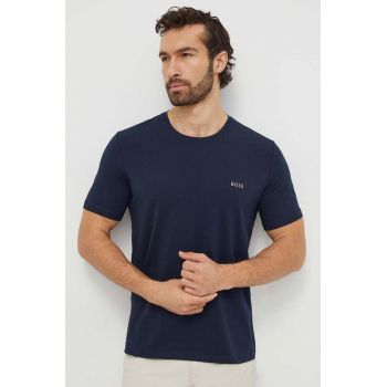 BOSS tricou barbati, culoarea albastru marin, neted