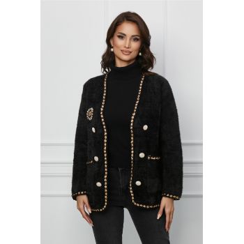 Cardigan Mona negru cu insertii aurii