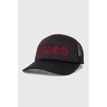HUGO șapcă culoarea negru, cu imprimeu 50506071
