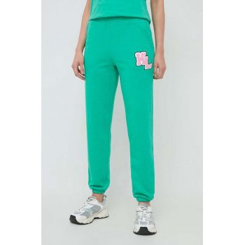 Karl Lagerfeld pantaloni de trening culoarea verde, cu imprimeu de firma original