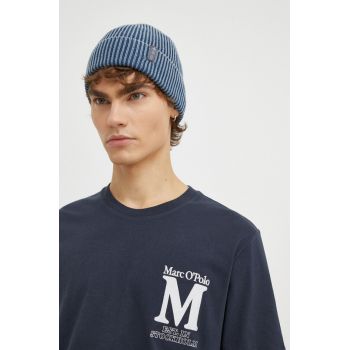 Marc O'Polo tricou din bumbac barbati, culoarea albastru marin, cu imprimeu de firma original