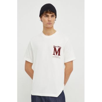 Marc O'Polo tricou din bumbac barbati, culoarea bej, cu imprimeu ieftin