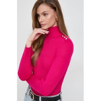 Morgan pulover femei, culoarea roz, light, cu guler de firma original