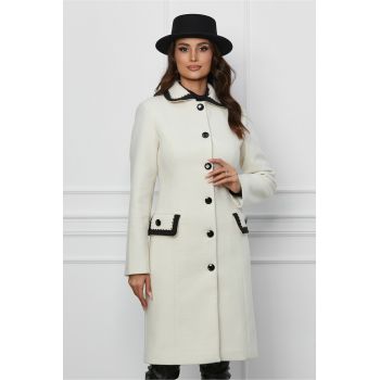 Palton LaDonna ivory cu detalii negre