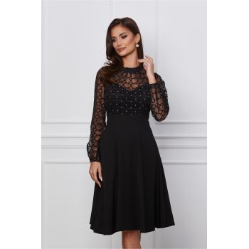 Rochie Moze neagra cu buline din glitter la bust