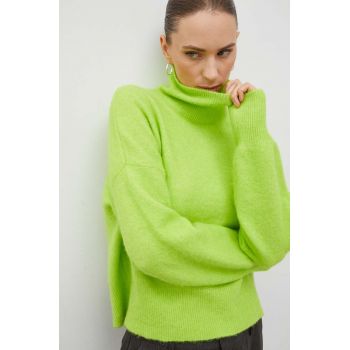Samsoe Samsoe pulover de lână femei, culoarea verde, light, cu turtleneck de firma original