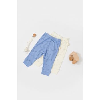 Set 2 pantalonasi Printed, BabyCosy, 50% modal+50% bumbac, Ecru/Lavanda ieftin