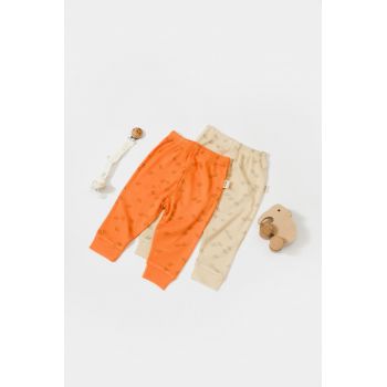 Set 2 pantalonasi Printed, BabyCosy, 50% modal+50% bumbac, Stone/Apricot ieftin