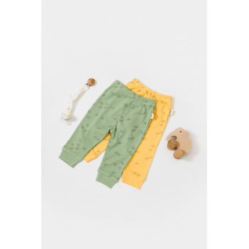 Set 2 pantalonasi Printed, BabyCosy, 50% modal+50% bumbac, Verde/Lamaie de firma original