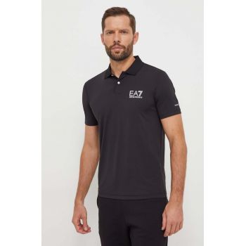 EA7 Emporio Armani tricou polo barbati, culoarea negru, cu imprimeu