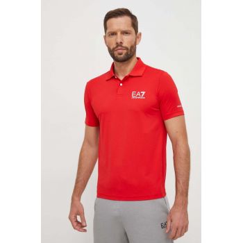 EA7 Emporio Armani tricou polo barbati, culoarea rosu, cu imprimeu