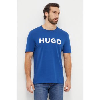 HUGO tricou din bumbac bărbați, culoarea turcoaz, cu imprimeu 50467556 ieftin