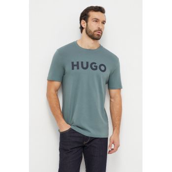 HUGO tricou din bumbac bărbați, culoarea verde, cu imprimeu, 50467556