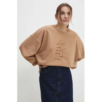 Answear Lab bluza femei, culoarea bej, cu imprimeu de firma original