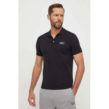 EA7 Emporio Armani polo de bumbac culoarea negru, neted de firma original