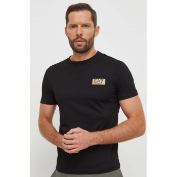EA7 Emporio Armani tricou din bumbac barbati, culoarea negru, neted de firma original