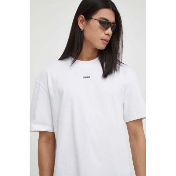 HUGO tricou din bumbac barbati, culoarea alb, neted, 50488330