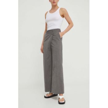 Lovechild pantaloni femei, culoarea gri, lat, high waist 5184192
