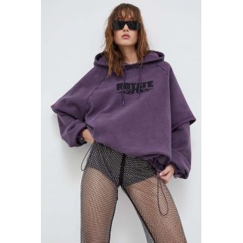 Rotate hanorac de bumbac Enzyme femei, culoarea violet, cu glugă, cu imprimeu