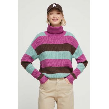 Roxy pulover femei, culoarea turcoaz, cu guler de firma original