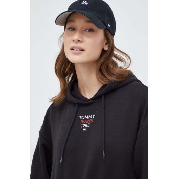 Tommy Jeans bluză femei, culoarea negru, cu glugă, imprimeu DW0DW17322