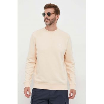 BOSS hanorac de bumbac BOSS CASUAL barbati, culoarea bej, cu imprimeu