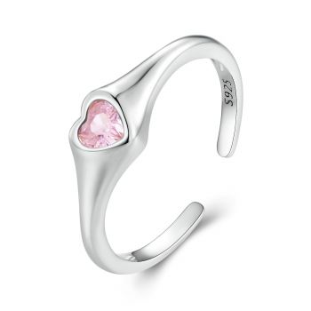 Inel reglabil din argint Pink Recessed Heart de firma original