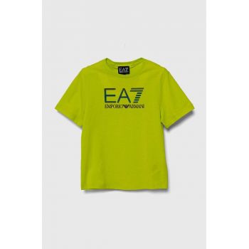 EA7 Emporio Armani tricou de bumbac pentru copii culoarea verde, cu imprimeu ieftin