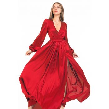 Rochie maxi evazata cu slit
