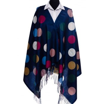 Esarfa din casmir cu buline multicolore pe fond bleumarin