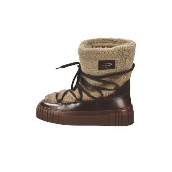 Ghete de piele cu insertii din material teddy