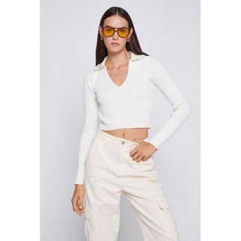 Pulover crop cu aspect striat