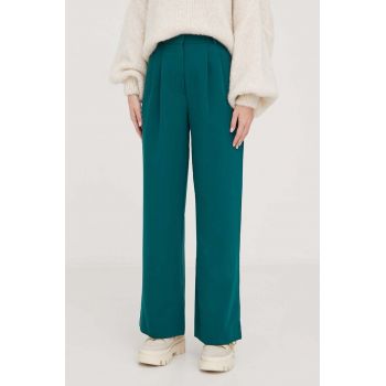Abercrombie & Fitch pantaloni femei, culoarea verde, lat, high waist