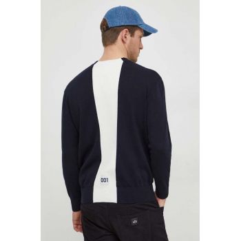Armani Exchange pulover de bumbac culoarea albastru marin, light ieftin