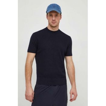 Armani Exchange tricou barbati, culoarea albastru marin, neted ieftin