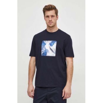 Armani Exchange tricou din bumbac barbati, culoarea albastru marin, cu imprimeu ieftin